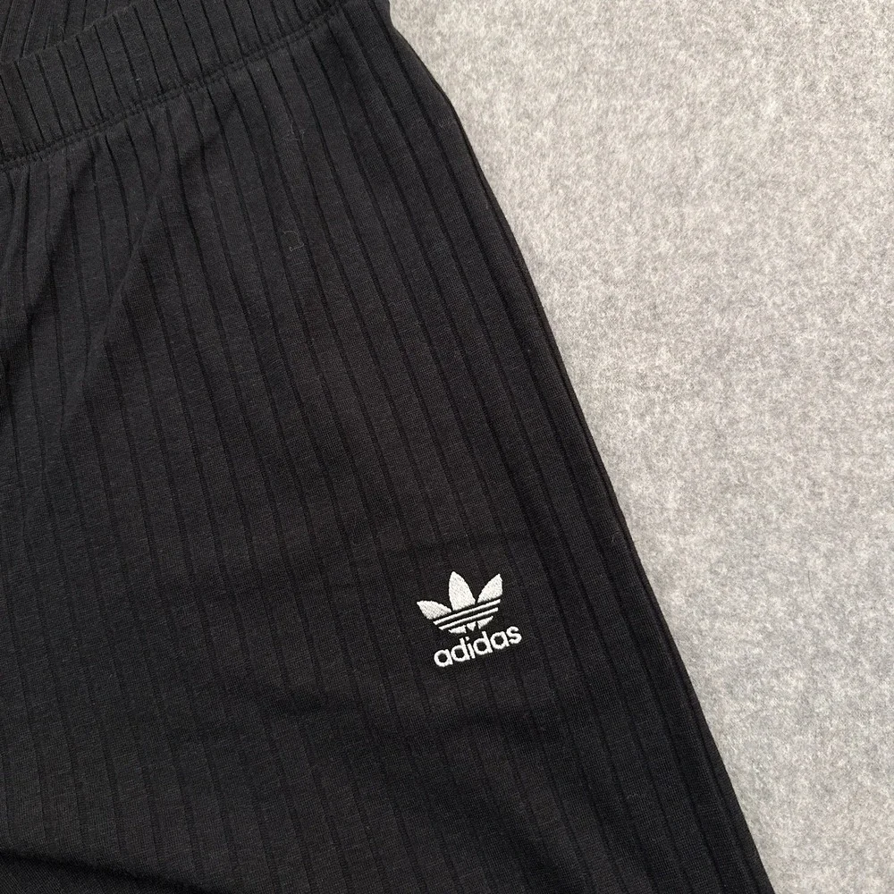 Adidas Essentials Wide Rib Pants Women XL Black High Rise Relaxed Stretch JD1499